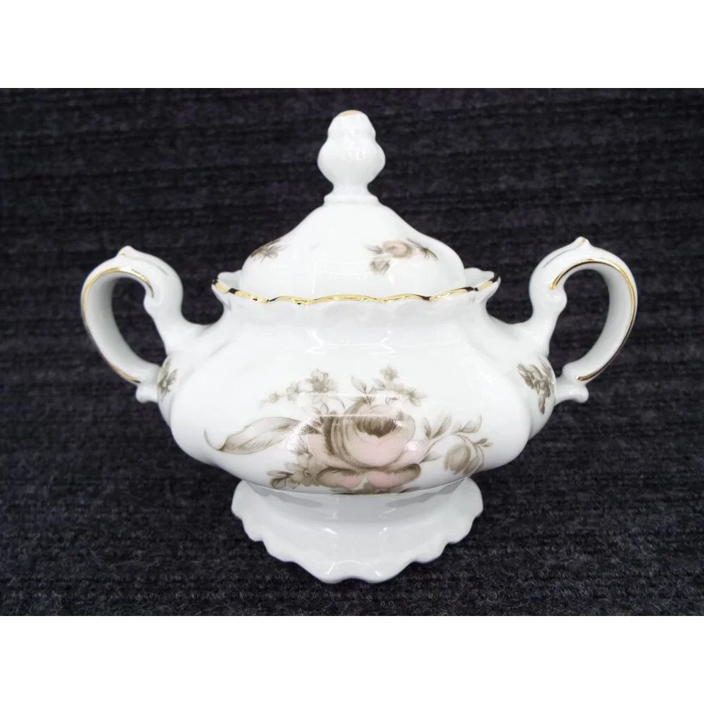 Johann Haviland Sepia Rose Creamer Sugar Bowl Set Bavaria Germany